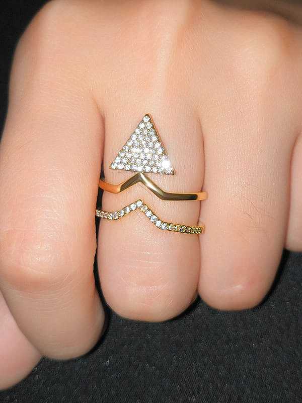 Brass Cubic Zirconia Triangle Statement Cocktail Ring