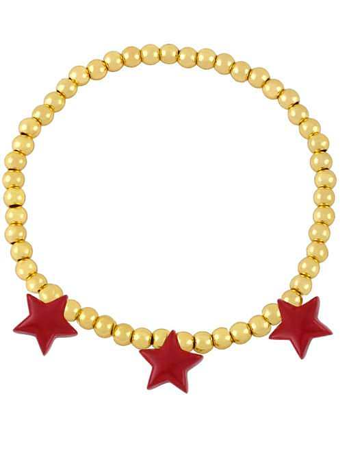 Brass Enamel Star Vintage Beaded Bracelet