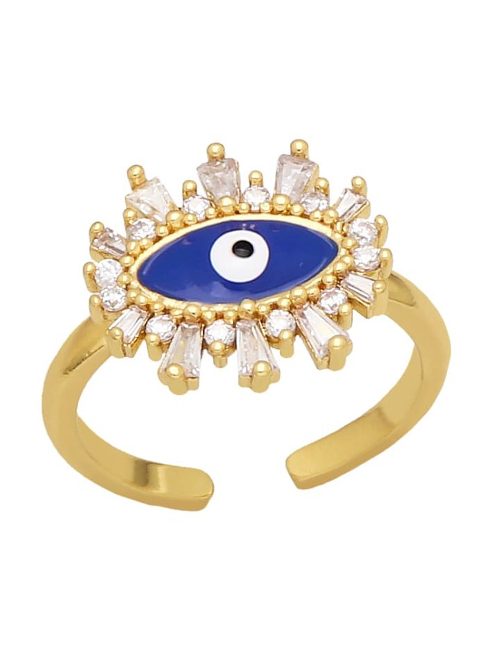 Brass Enamel Cubic Zirconia Evil Eye Vintage Band Ring