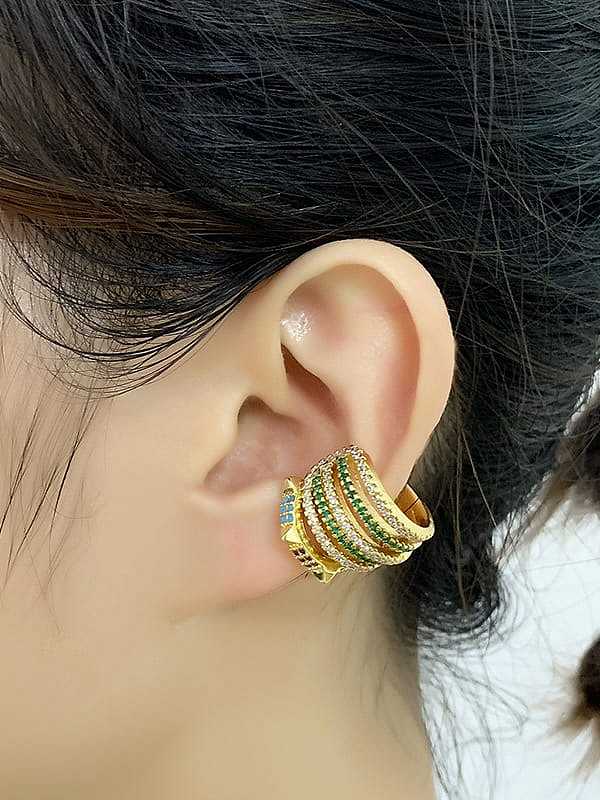 Brass Cubic Zirconia Geometric Vintage Stud Earring
