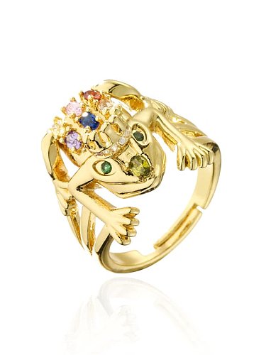 Messing Zirkonia Tier Frosch Vintage Band Ring