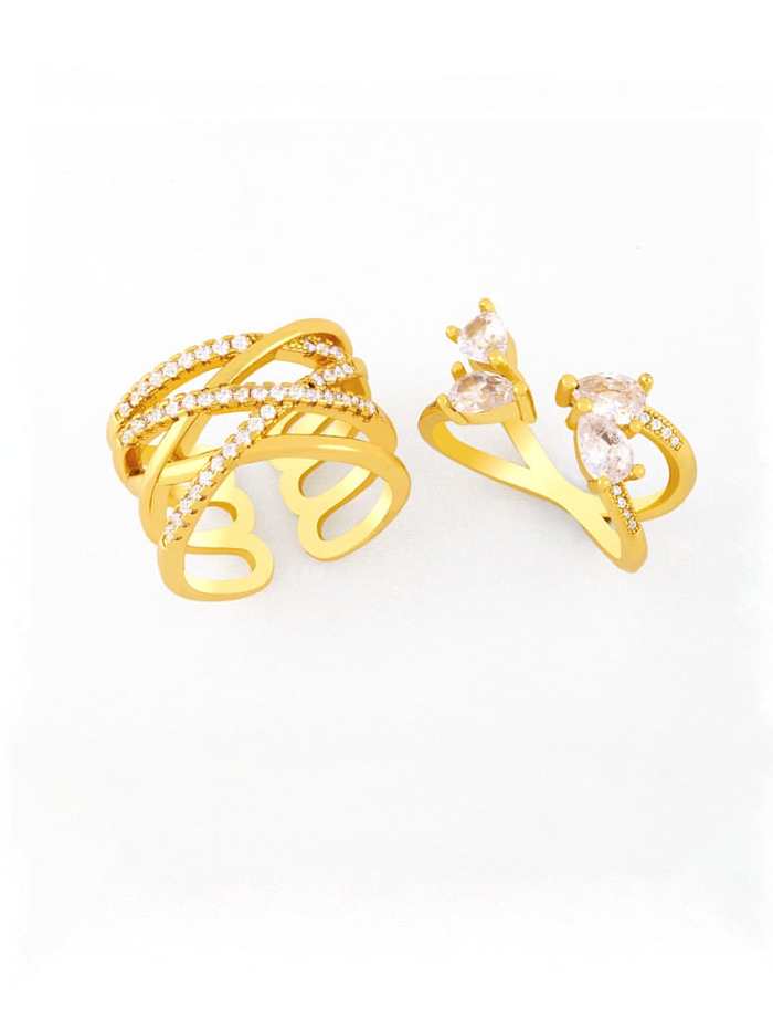 Brass Cubic Zirconia Geometric Vintage Stackable Ring