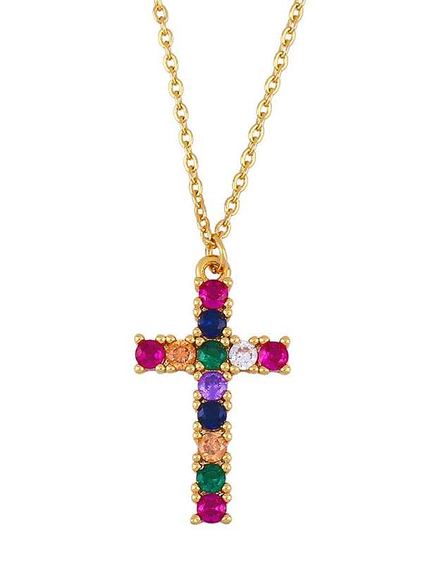 Brass Cubic Zirconia Cross Ethnic Necklace