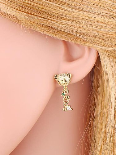 Brass Cubic Zirconia Asymmetrical Bear Vintage Drop Earring