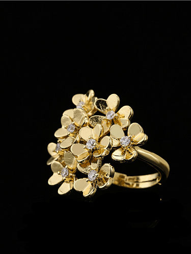 Anillo de banda vintage con flor de diamantes de imitación de latón
