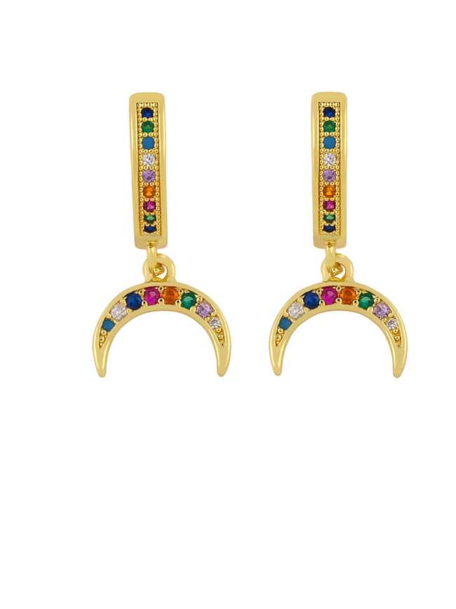Brass Cubic Zirconia Moon Vintage Huggie Earring