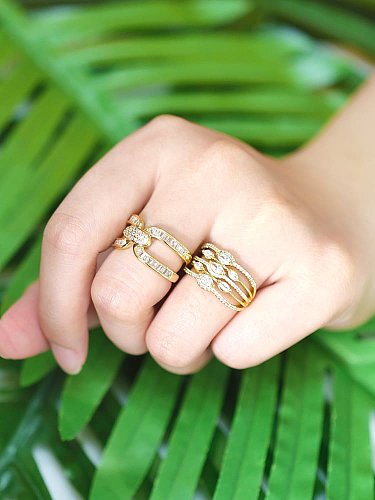 Brass Cubic Zirconia Geometric Vintage Band Ring