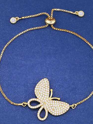 Brass Cubic Zirconia Butterfly Dainty Adjustable Bracelet