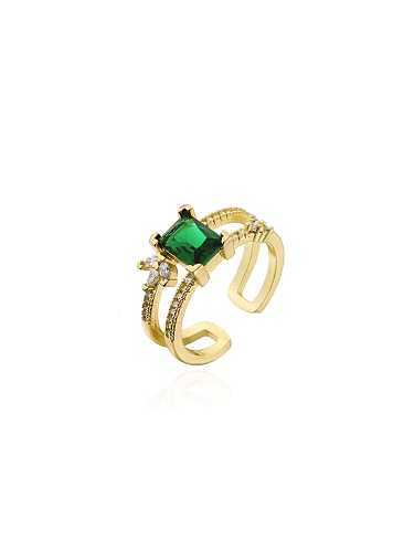 Brass Cubic Zirconia Green Geometric Trend Band Ring