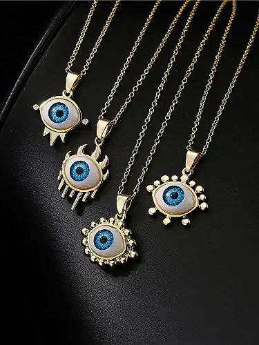 Brass Rhinestone Enamel Vintage Evil Eye Pendant Necklace