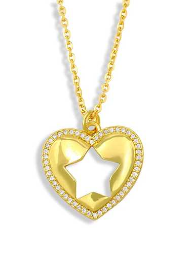 Brass Cubic Zirconia Heart Minimalist Moon pendant Necklace