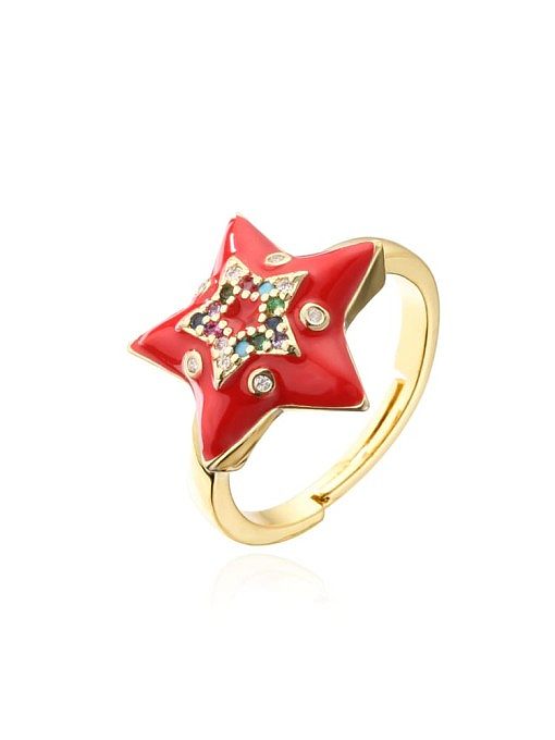 Brass Enamel Rhinestone Five-pointed star Vintage Band Ring