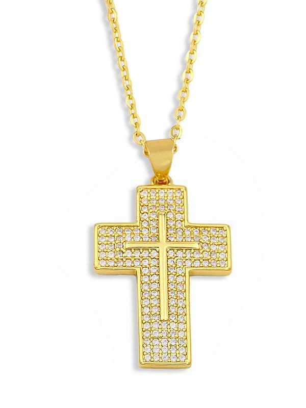 Brass Cubic Zirconia Cross Vintage pendant Necklace