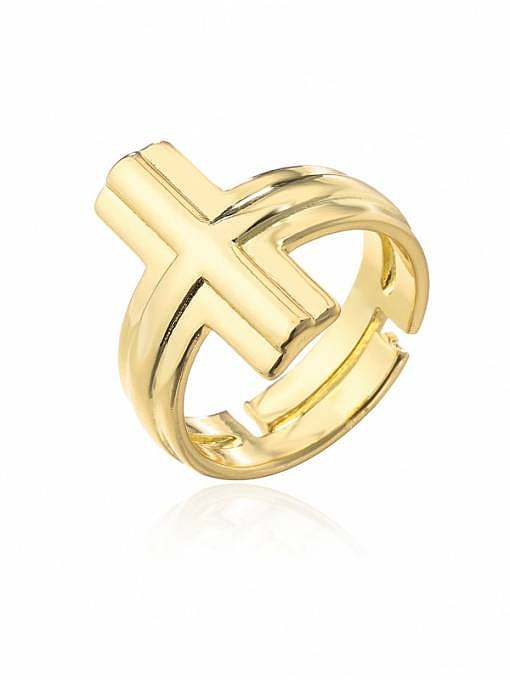 Brass Smooth Cross Minimalist Band Ring