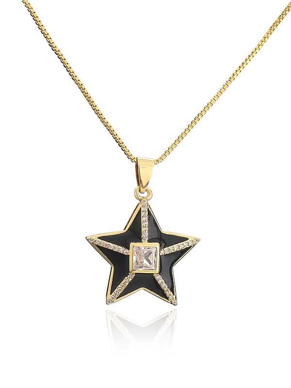 Brass Rhinestone Enamel Star Ethnic Five-pointed star Pedant Necklace