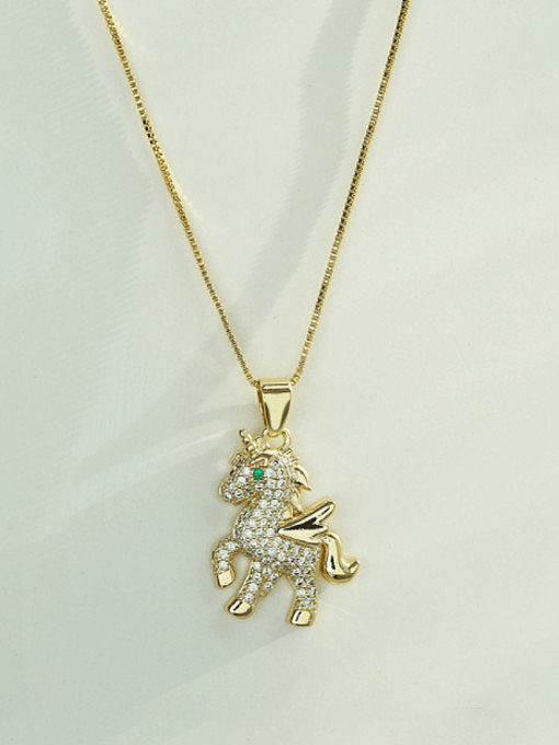 Brass Cubic Zirconia Vintage Horse Pendnat Necklace