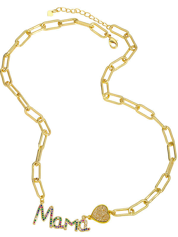 Brass Cubic Zirconia Letter MAMA Minimalist Pendant Necklace