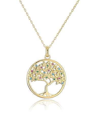 Brass Rhinestone Tree Minimalist Necklace