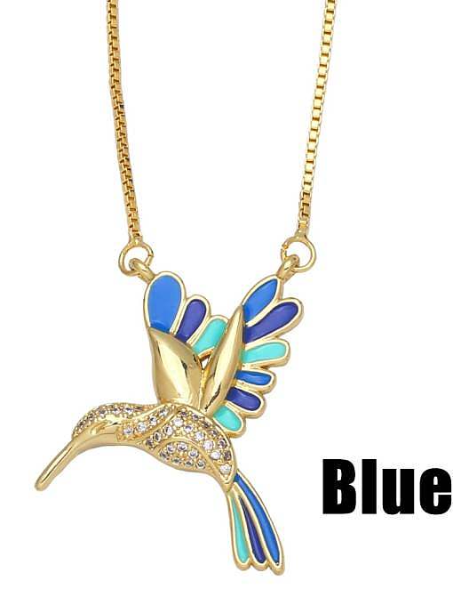 Collier pendentif oiseau animal vintage en émail de zircone cubique en laiton