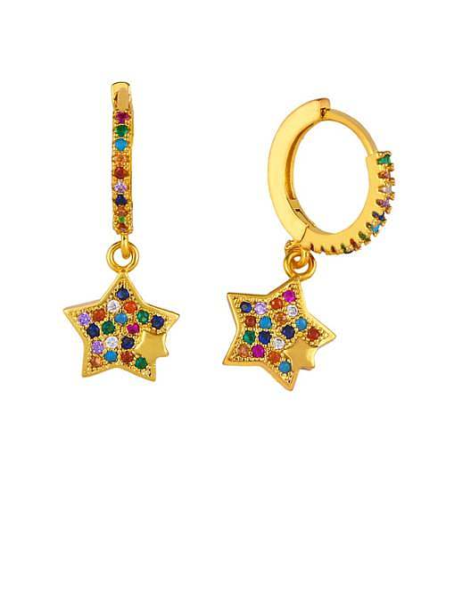Brass Cubic Zirconia Star Vintage Huggie Earring