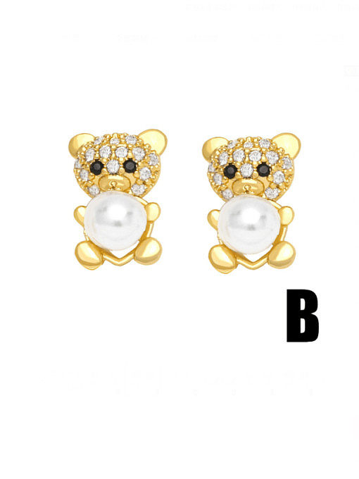 Brass Imitation Pearl Crown Cute Stud Earring