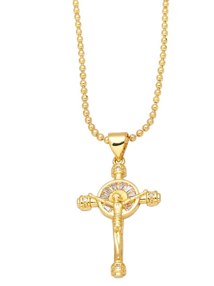 Collier Religieux Vintage en Laiton Cubic Zirconia Cross