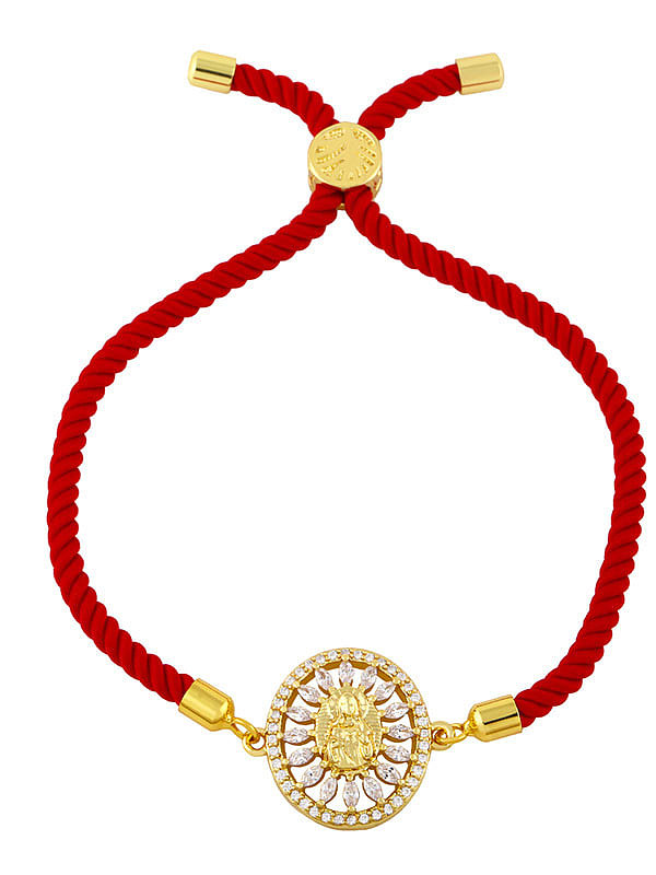 Bracelet tissé vintage religieux en laiton et zircon cubique