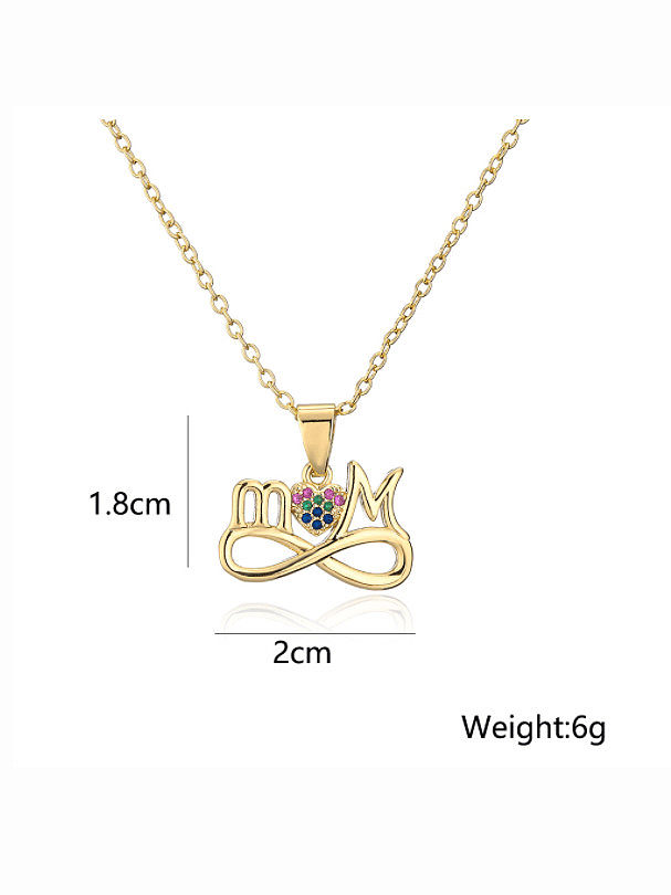 Brass Cubic Zirconia Dainty Heart Letter MOM Pendant Necklace