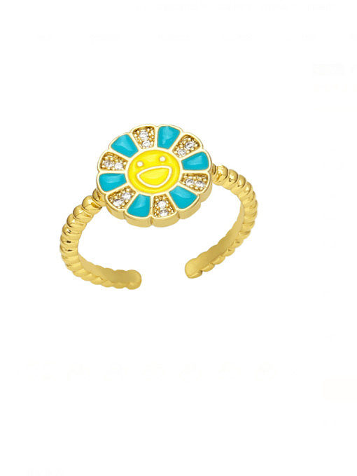 Brass Enamel Smiley Flower Cute Band Ring