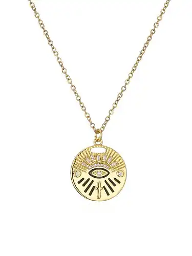 Brass Cubic Zirconia Enamel Evil Eye Vintage Round Pendant Necklace