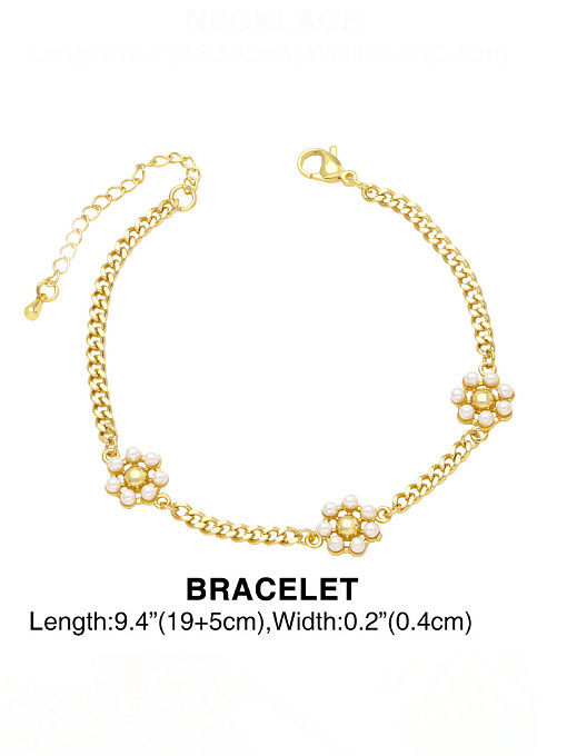 Ensemble bracelet et collier fleur vintage en laiton imitation perle