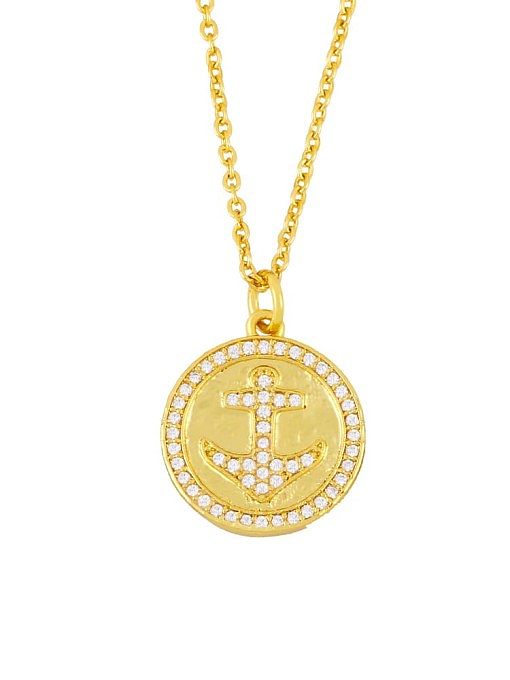 Brass Cubic Zirconia Smiley Geometric Vintage Necklace