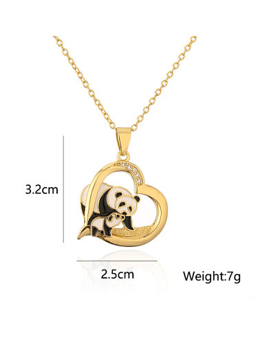 Collier pendentif panda vintage coeur émail zircon cubique laiton