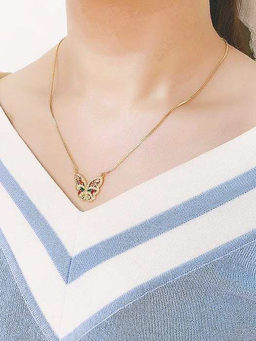 Brass Cubic Zirconia Butterfly Vintage pendant Necklace