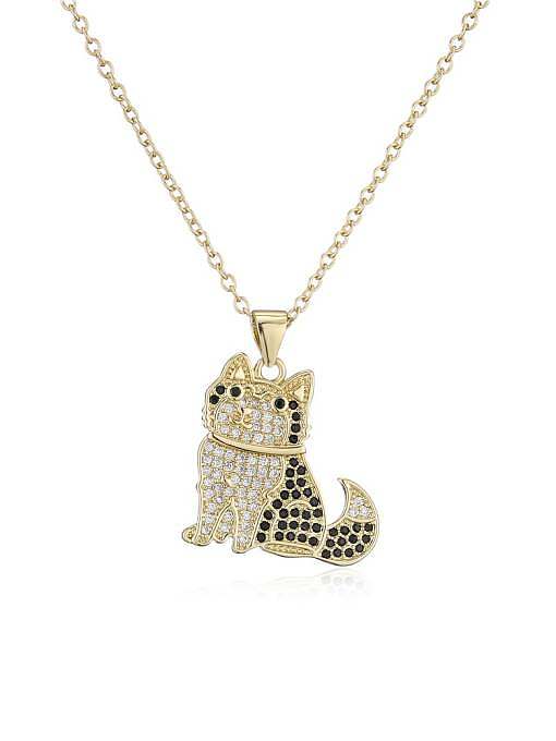 Brass Cubic Zirconia Vintage Cat Pendant Necklace