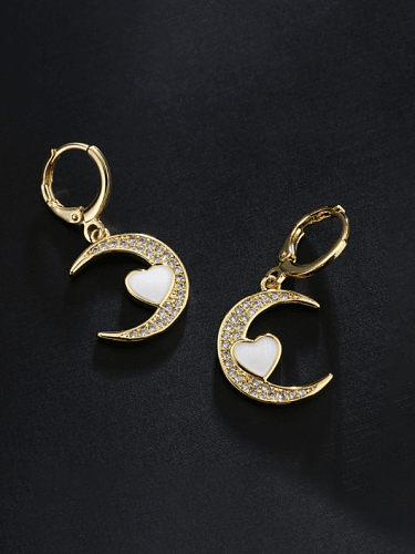 Brass Cubic Zirconia Moon Vintage Drop Earring