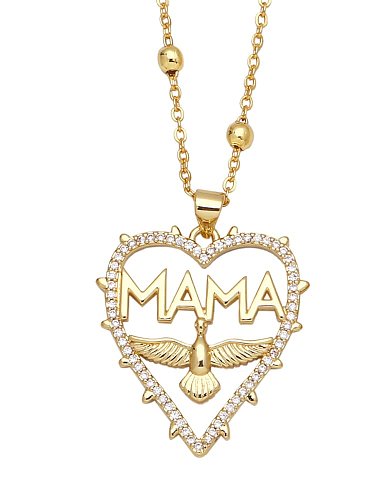 Brass Cubic Zirconia Letter Vintage Heart Pendant Necklace