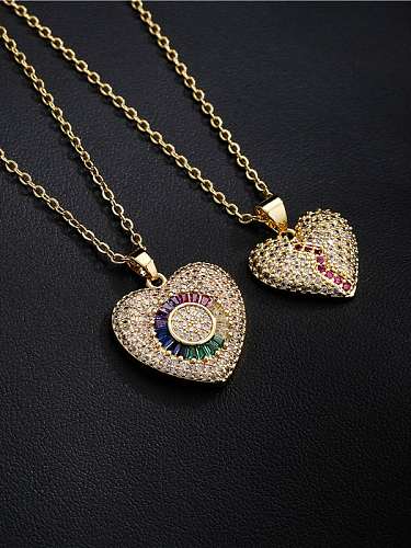 Brass Cubic Zirconia Trend Heart Pendant Necklace