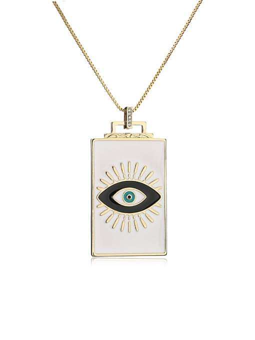 Brass Rhinestone Enamel Evil Eye Vintage Geometric Pendant Necklace
