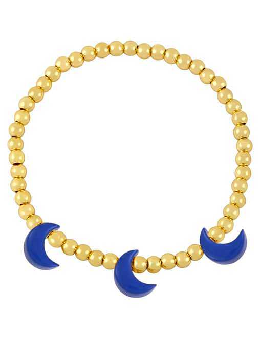 Brass Enamel Moon Minimalist Beaded Bracelet