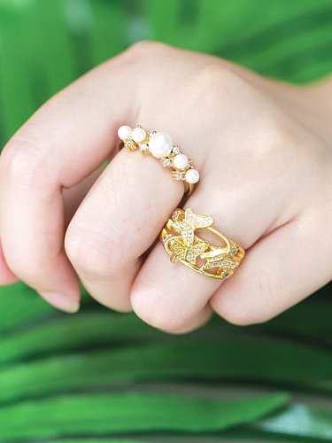Brass Cubic Zirconia Butterfly Vintage Band Ring