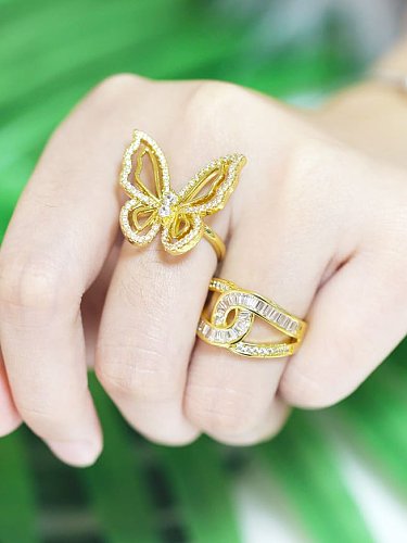 Brass Cubic Zirconia Butterfly Vintage Band Ring