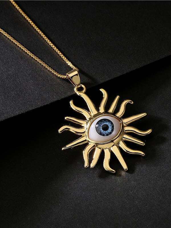 Brass Enamel Evil Eye Vintage Sun Flower Pendant Necklace