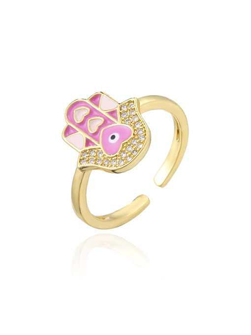 Brass Enamel Cubic Zirconia Hand Of Gold Vintage Band Ring