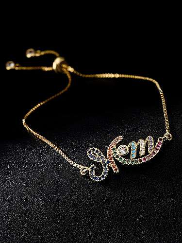 Brass Cubic Zirconia Letter Vintage Adjustable Bracelet