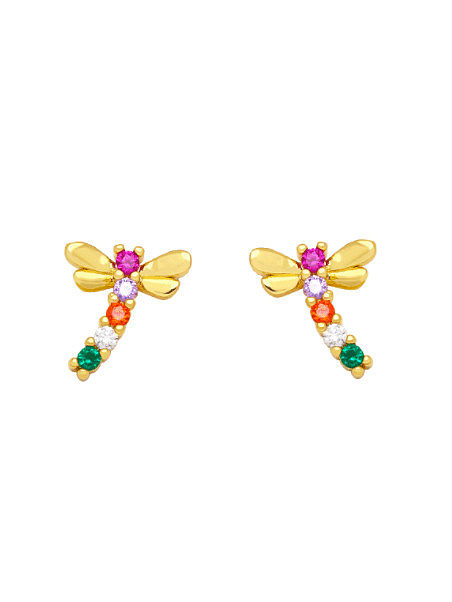 Brass Cubic Zirconia Heart Dainty Butterfly Stud Earring