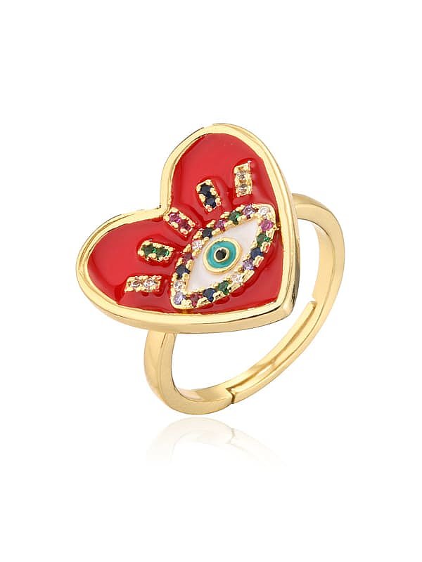 Brass Enamel Cubic Zirconia Heart Vintage Band Ring