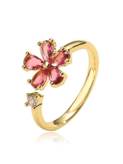 Brass Cubic Zirconia Flower Classic Band Ring