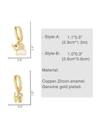 Brass Rhinestone Enamel Letter Cute Huggie Earring