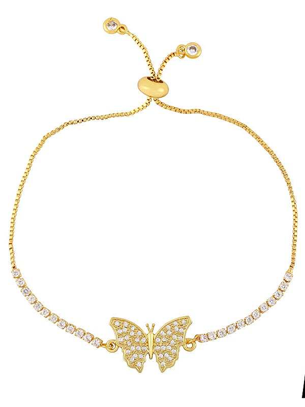 Brass Cubic Zirconia Butterfly Vintage Adjustable Bracelet